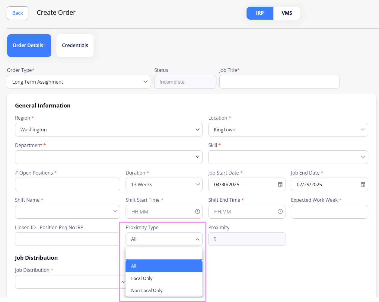 Standards Create Order Create order